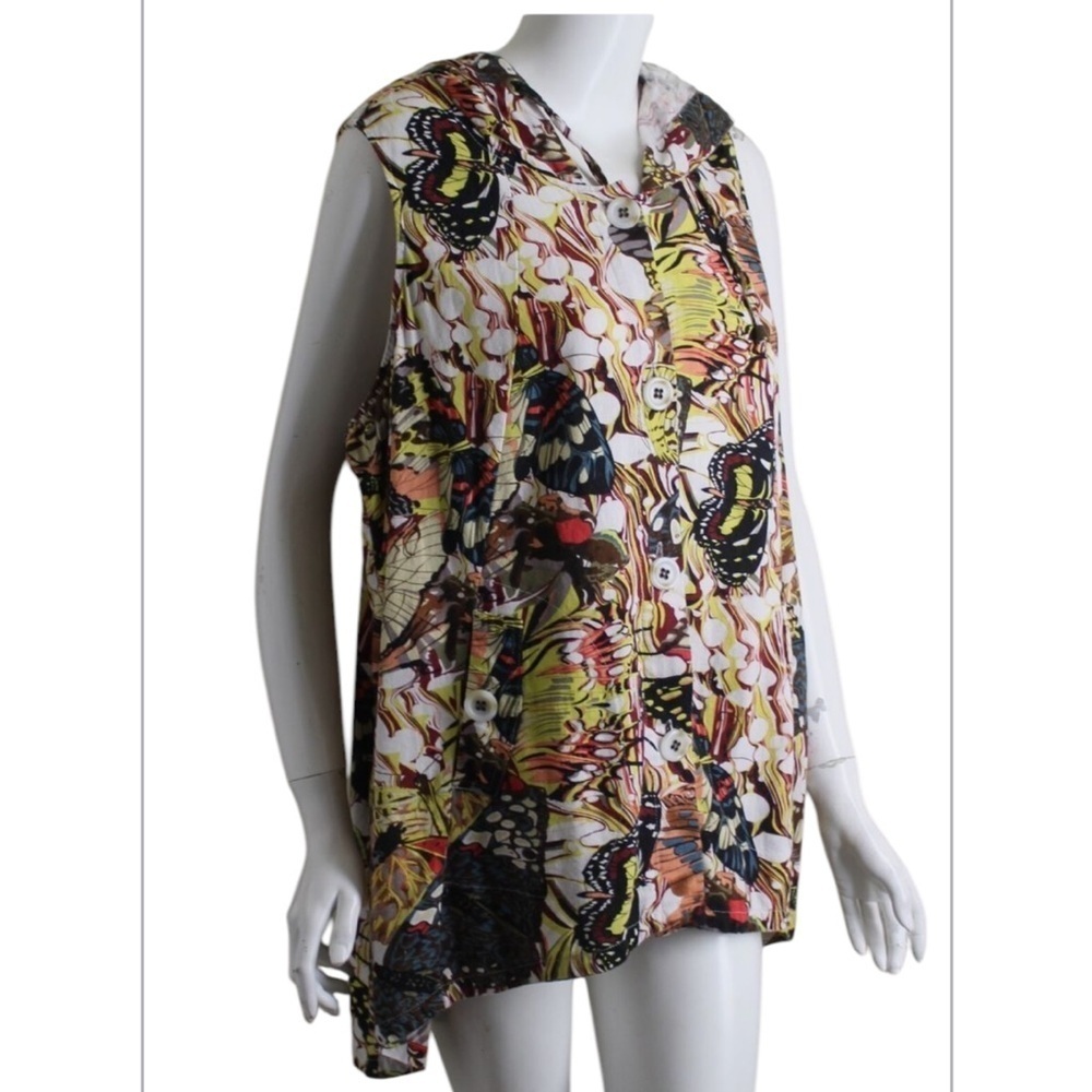 For Cynthia Linen Vest Jacket Hooded Butterfly Psychedelic Art To Wear 1X